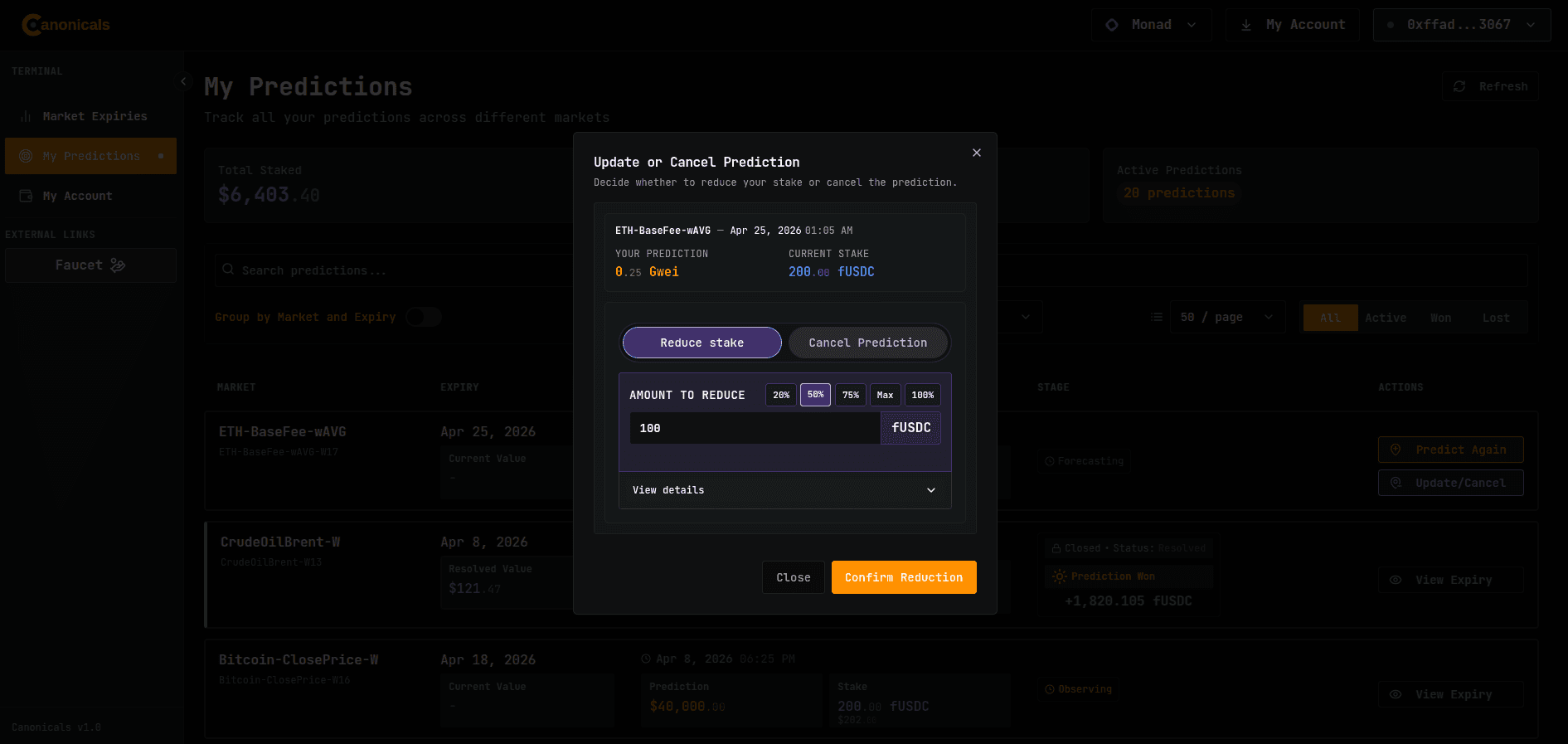 Update prediction stake